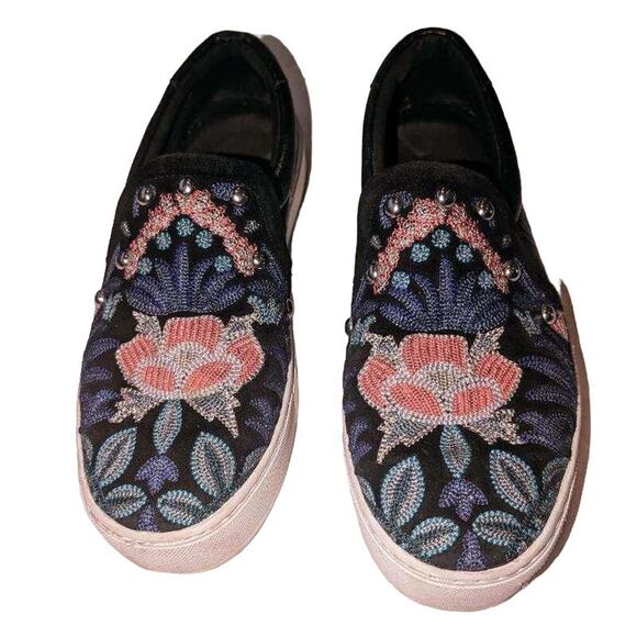 Rebecca Minkoff Noelle Black Floral Studded Embroidered Leather SlipOn Shoes 6.5 - Picture 1 of 8